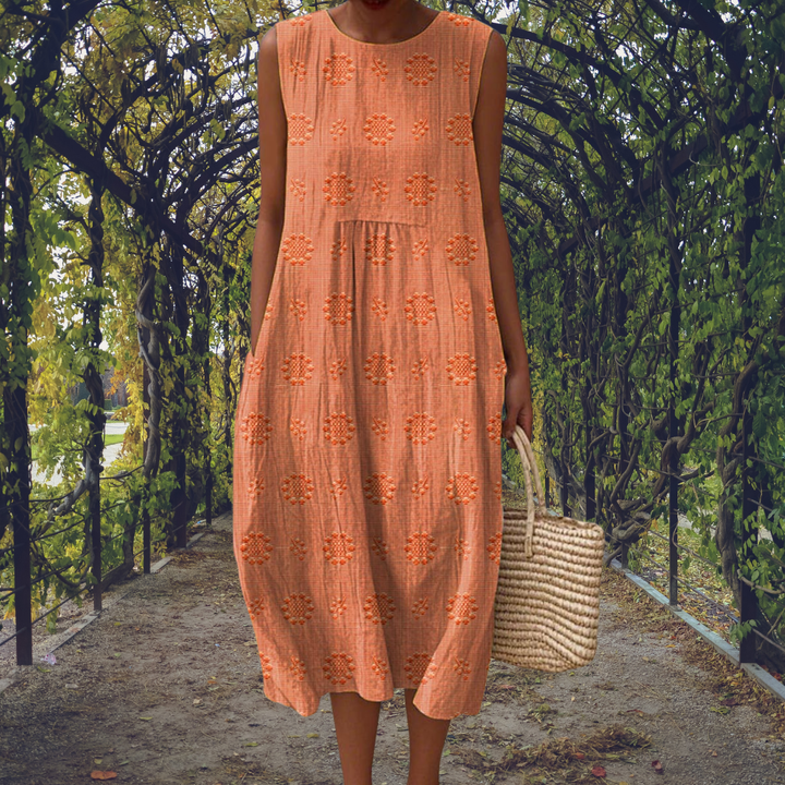 Fern | Women's Cotton Crinkle Dot Sleeveless Midi Dress