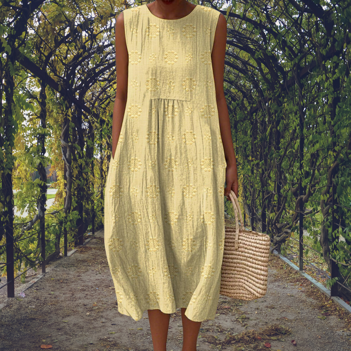Fern | Women's Cotton Crinkle Dot Sleeveless Midi Dress