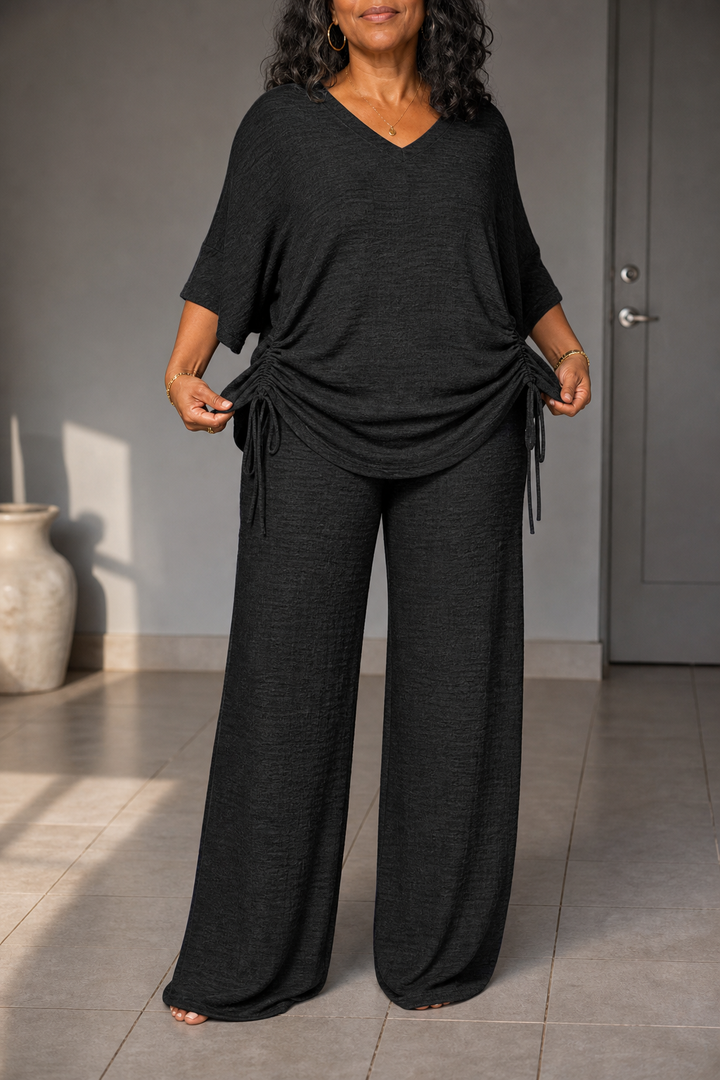 Ferrande | Women's V Neck Top and Wide Leg Set