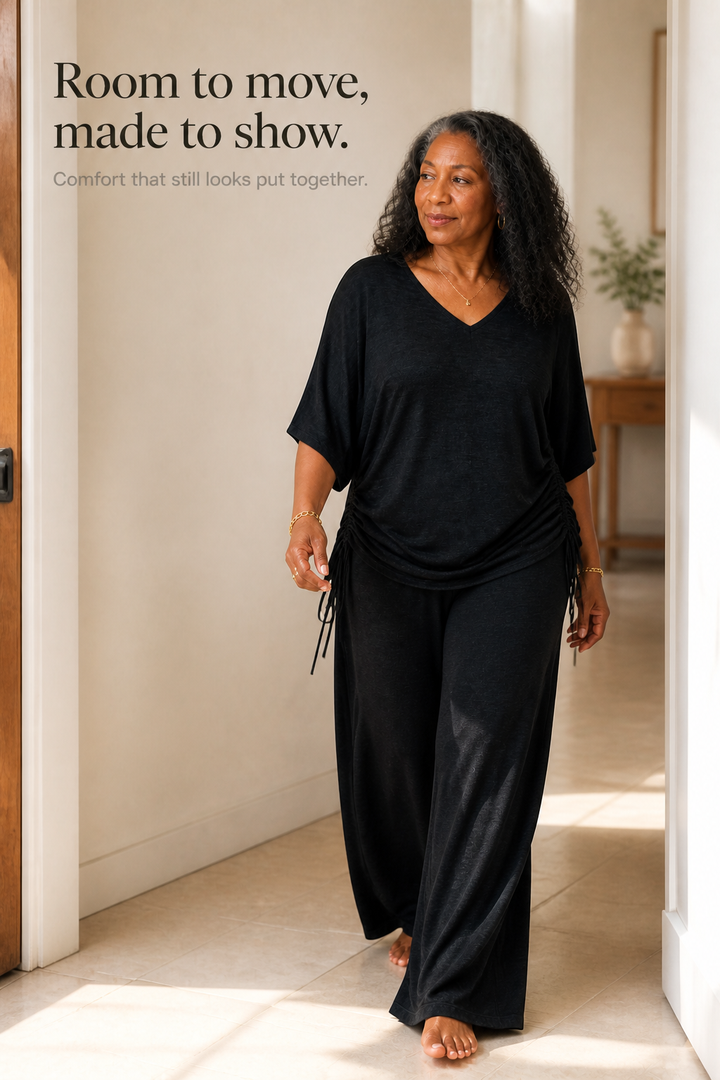 Ferrande | Women's V Neck Top and Wide Leg Set