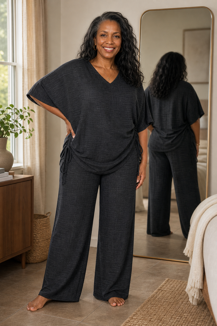 Ferrande | Women's V Neck Top and Wide Leg Set