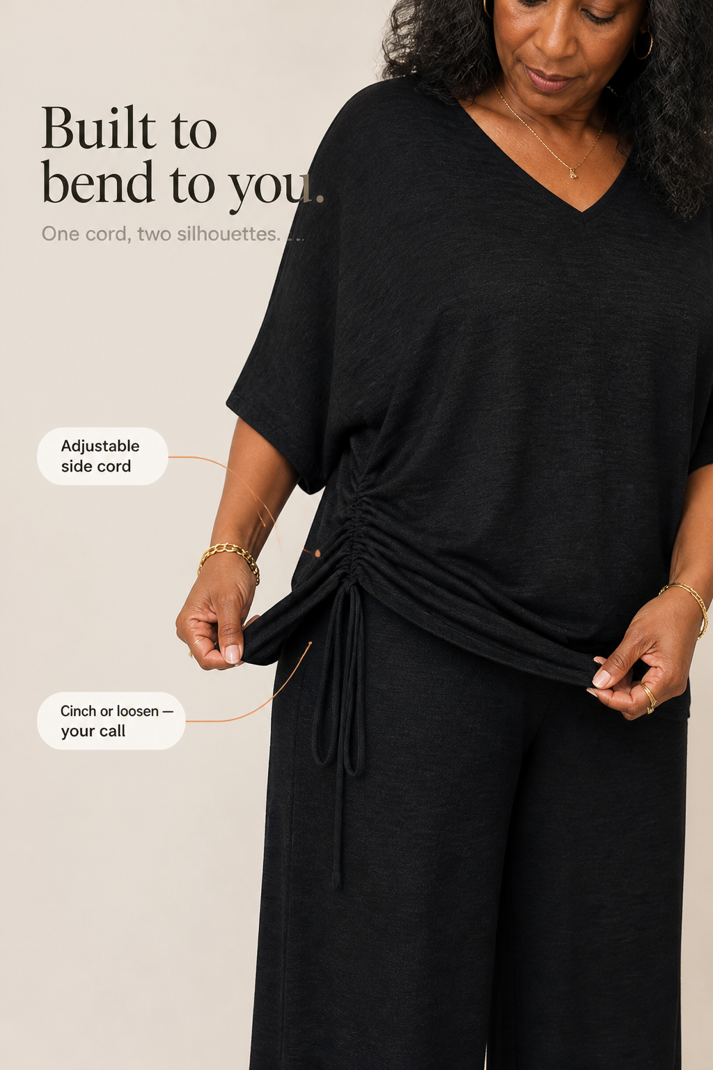 Ferrande | Women's V Neck Top and Wide Leg Set