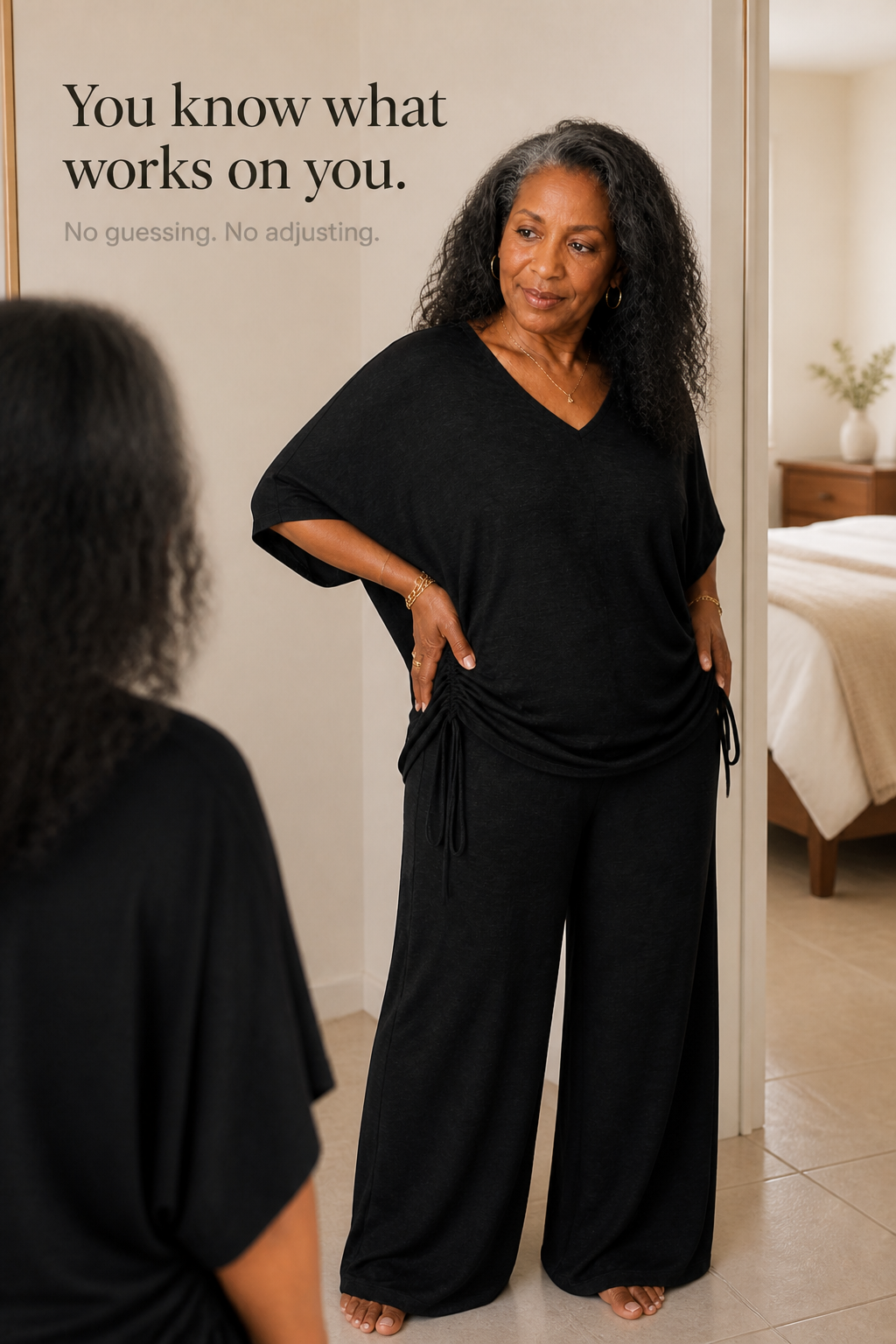 Ferrande | Women's V Neck Top and Wide Leg Set