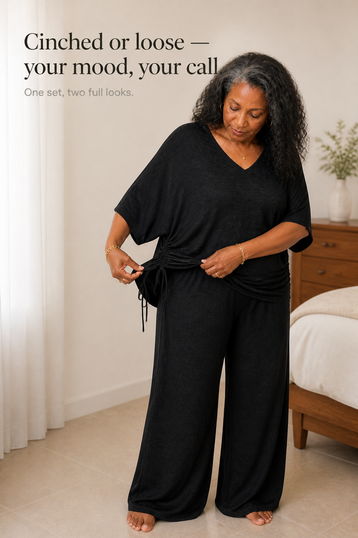 Ferrande | Women's V Neck Top and Wide Leg Set