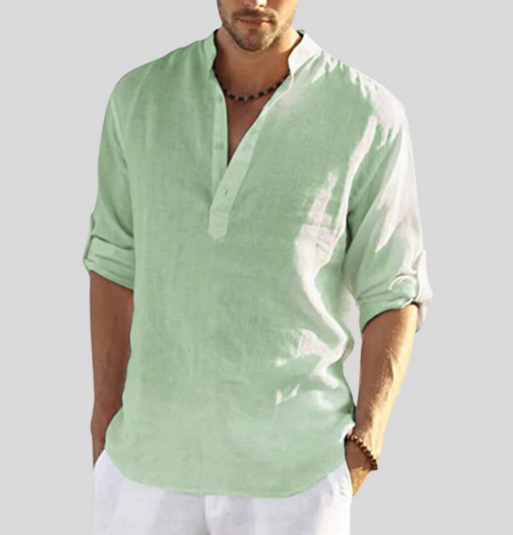 Finley | Men's Stand-Up Collar V-Neck Linen Button-Up Shirt
