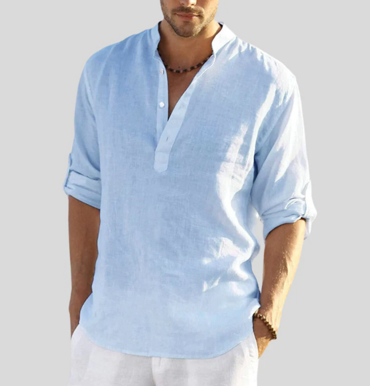 Finley | Men's Stand-Up Collar V-Neck Linen Button-Up Shirt