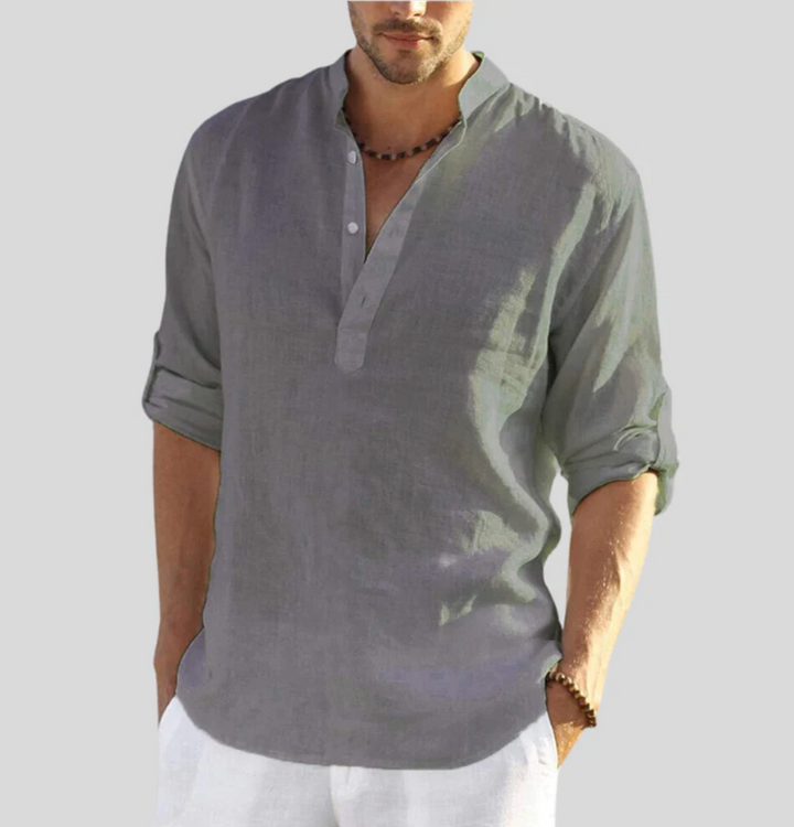 Finley | Men's Stand-Up Collar V-Neck Linen Button-Up Shirt