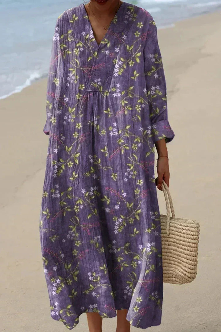 Florence | Women's Floral V-Neck Long-Sleeve Lightweight Midi Dress
