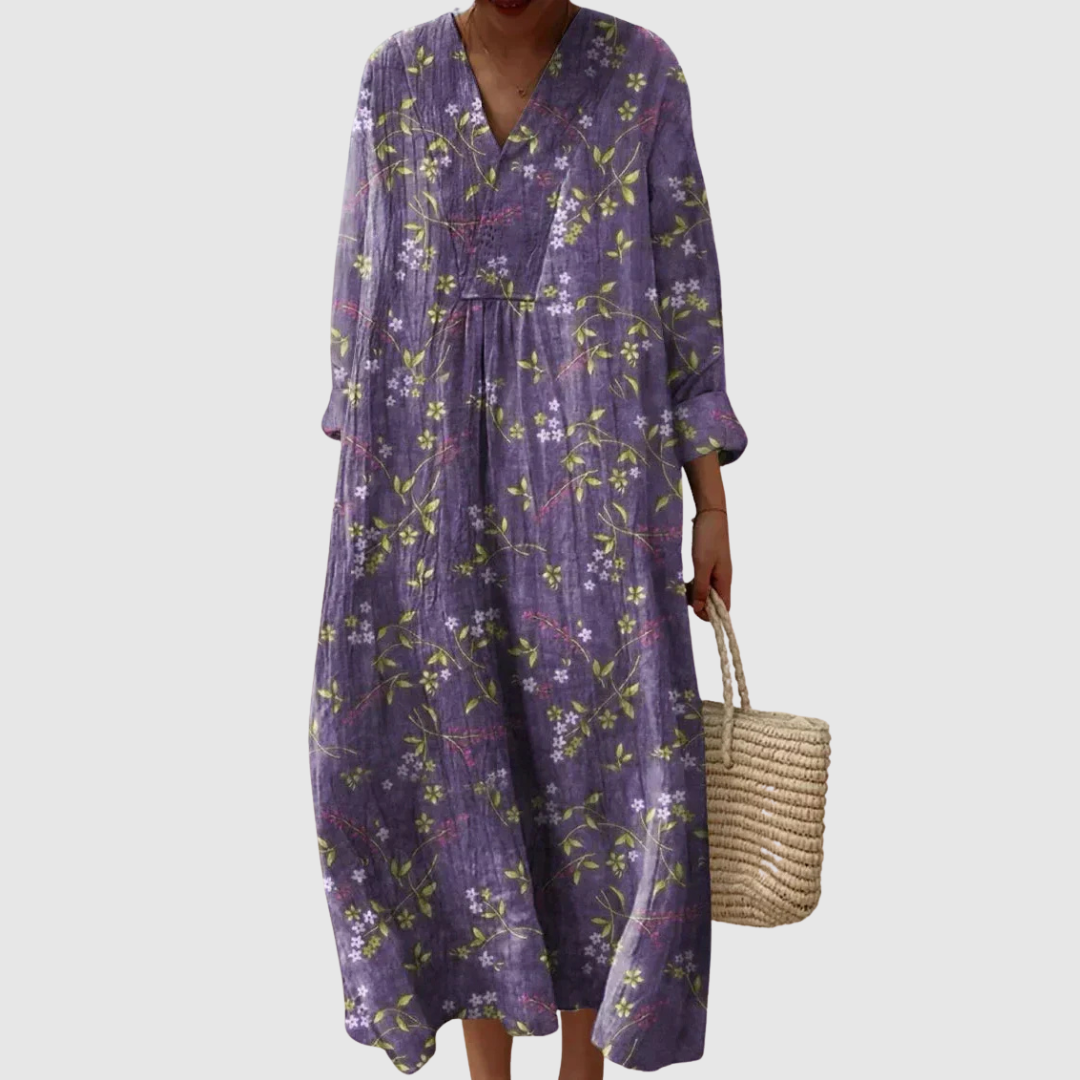 Florence | Women's Floral V-Neck Long-Sleeve Lightweight Midi Dress
