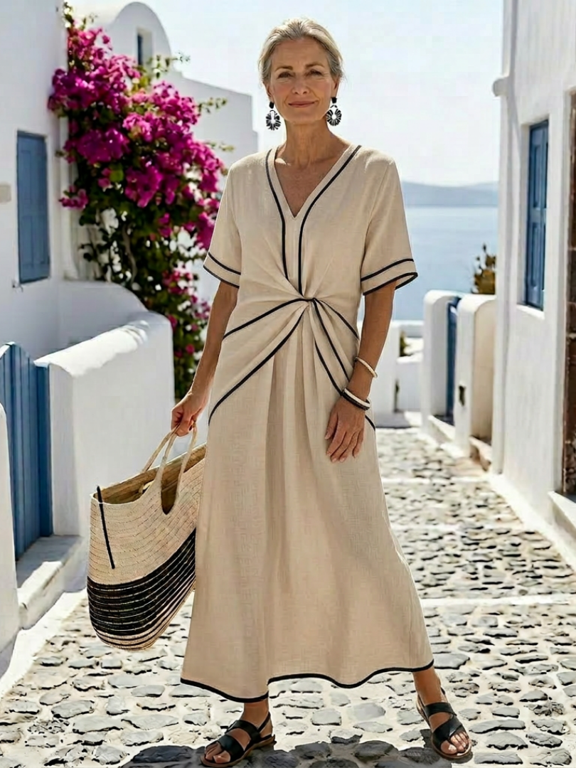 Florence | Women's V-Neck Gathered-Waist Midi Dress