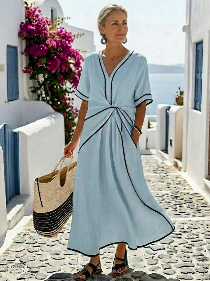 Florence | Women's V-Neck Gathered-Waist Midi Dress