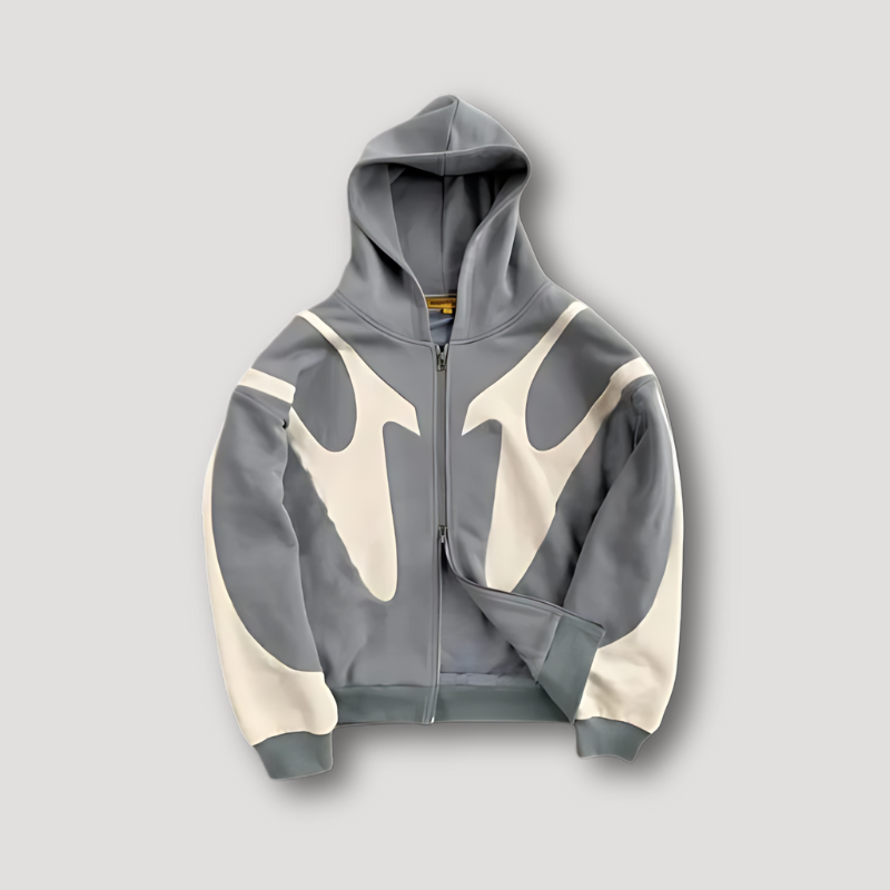 Men's Zip-Up Graphic Hoodie with Front Pocket