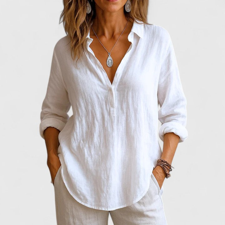 Franzina | Women's Comfortable Breezy Linen Everyday Blouse