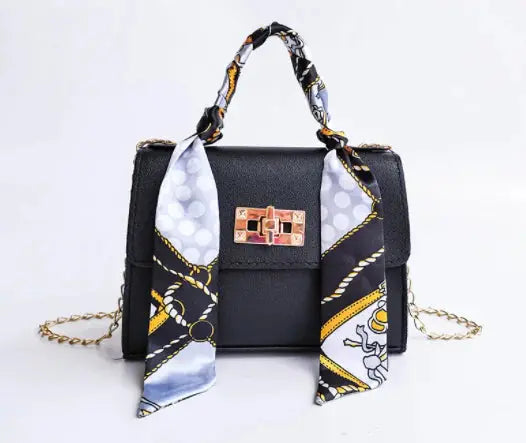 Sabelle | Women's Structured Chain Bag with Scarf-Wrapped Handle