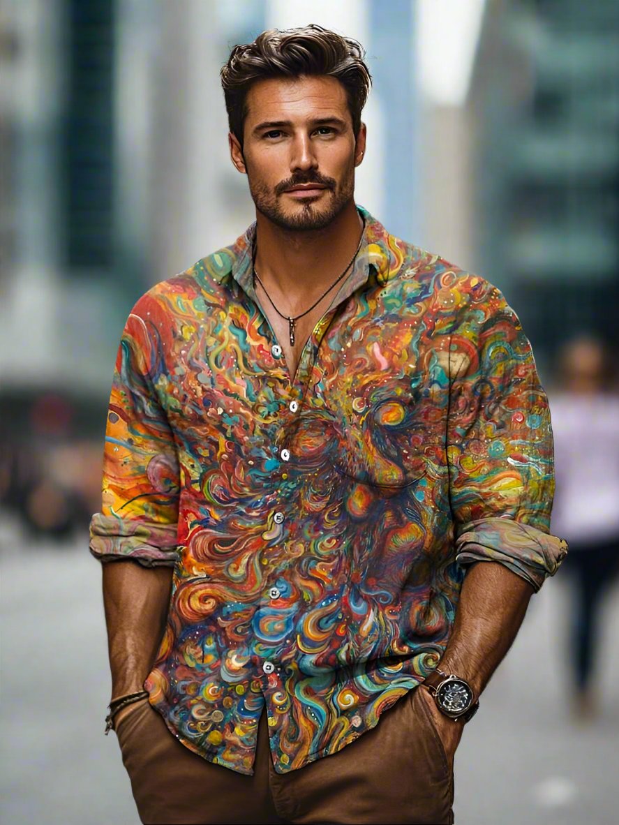 Garland | Men's Vibrant Abstract Print Button-Down Summer Shirt