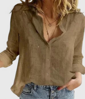 Genevieve | Women's Relaxed Lapel Collar Button-Down Linen Blouse