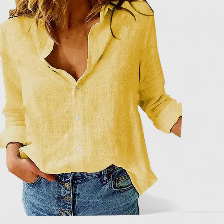 Genevieve | Women's Relaxed Lapel Collar Button-Down Linen Blouse