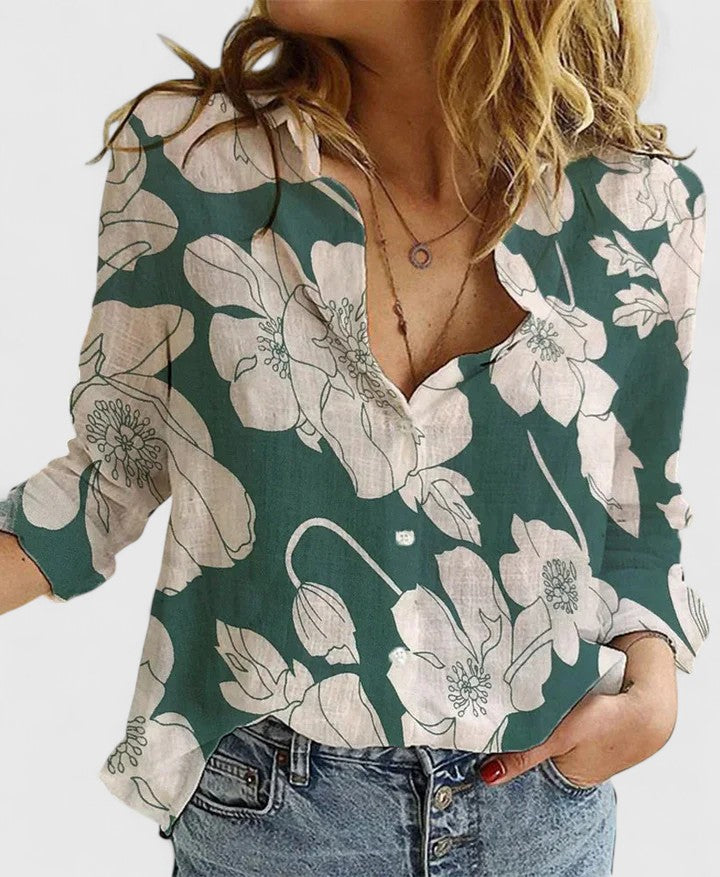 Genevieve | Women's Relaxed Lapel Collar Button-Down Linen Blouse