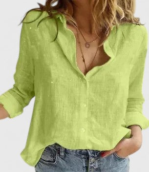 Genevieve | Women's Relaxed Lapel Collar Button-Down Linen Blouse