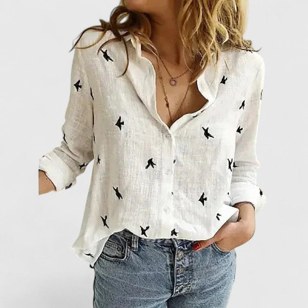 Genevieve | Women's Relaxed Lapel Collar Button-Down Linen Blouse