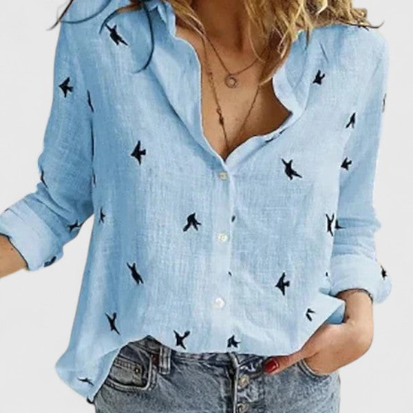 Genevieve | Women's Relaxed Lapel Collar Button-Down Linen Blouse