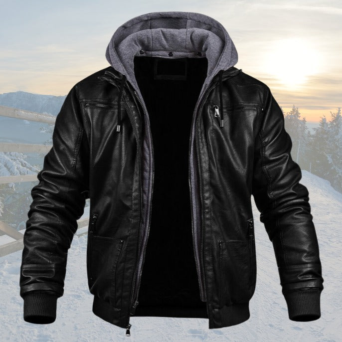 Girard | Men's Hooded Moto Jacket with Pile Lining