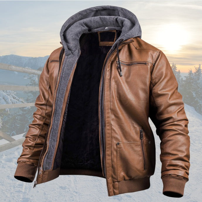 Girard | Men's Hooded Moto Jacket with Pile Lining