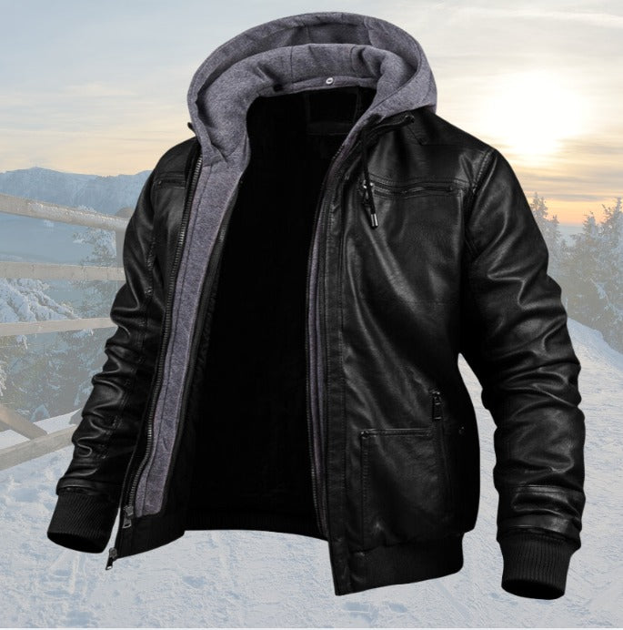 Girard | Men's Hooded Moto Jacket with Pile Lining