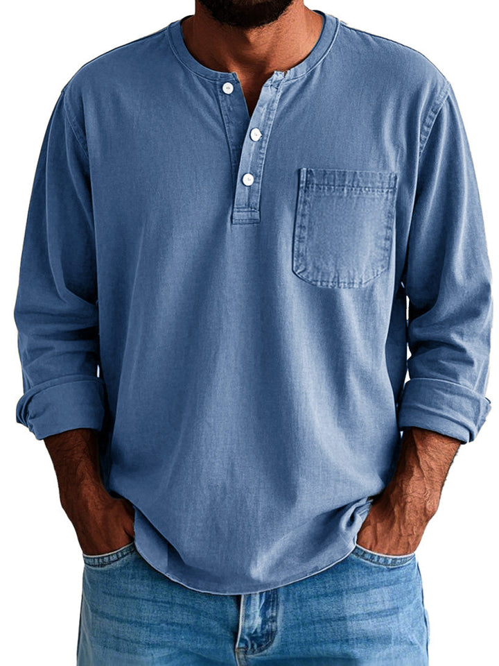 Gordon | Men's Long Sleeve Cotton Henley Shirt with Pocket