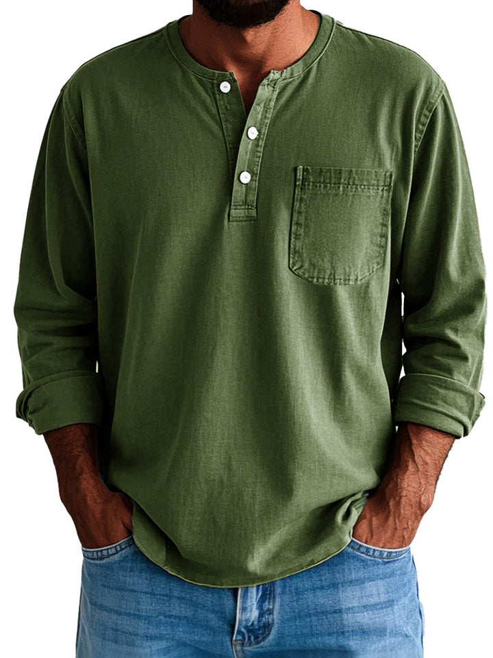 Gordon | Men's Long Sleeve Cotton Henley Shirt with Pocket