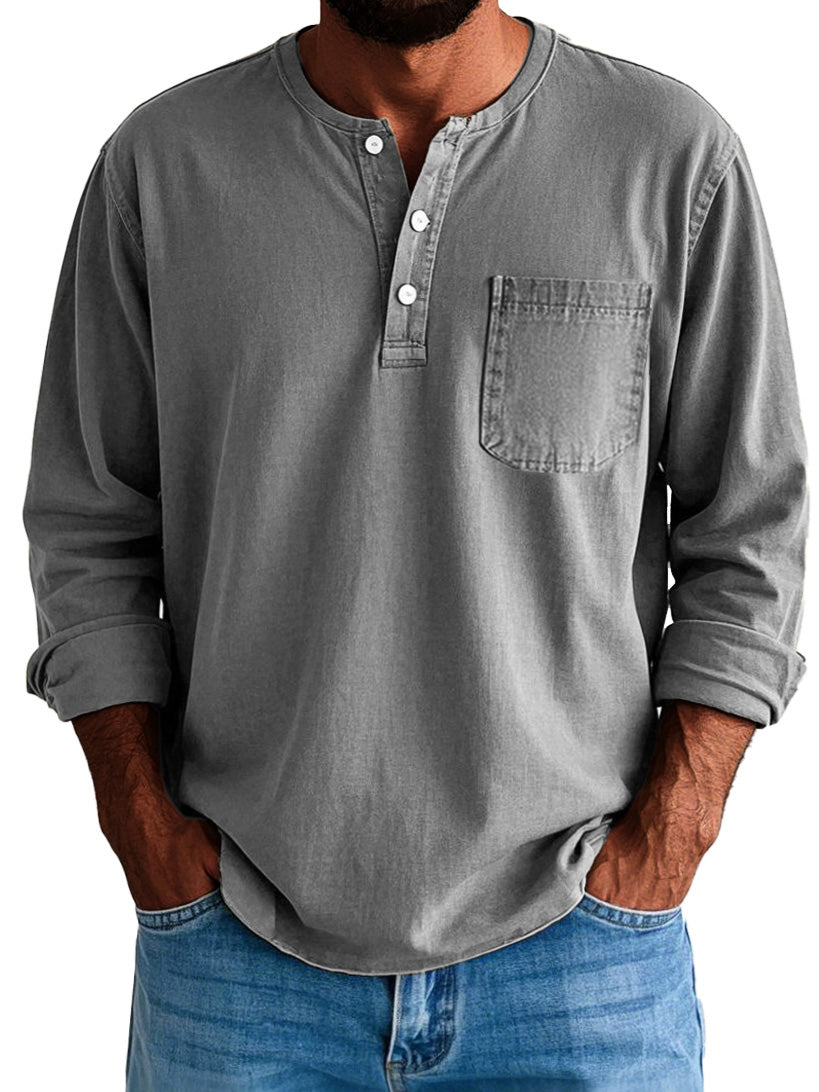Gordon | Men's Long Sleeve Cotton Henley Shirt with Pocket
