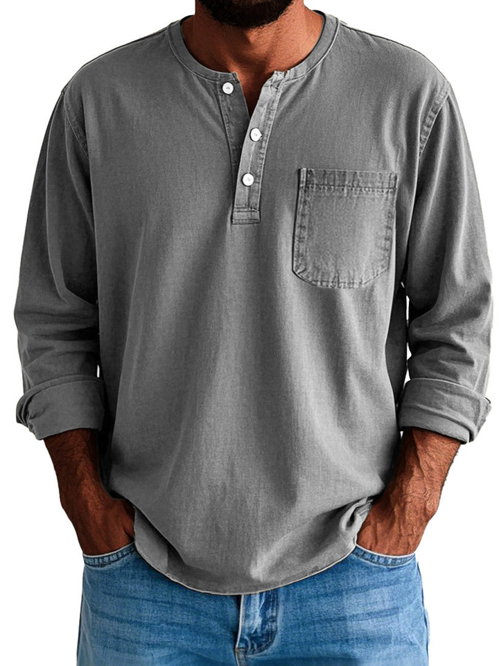 Gordon | Men's Long Sleeve Cotton Henley Shirt with Pocket