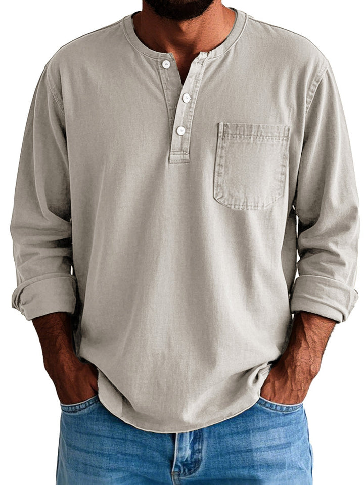 Gordon | Men's Long Sleeve Cotton Henley Shirt with Pocket