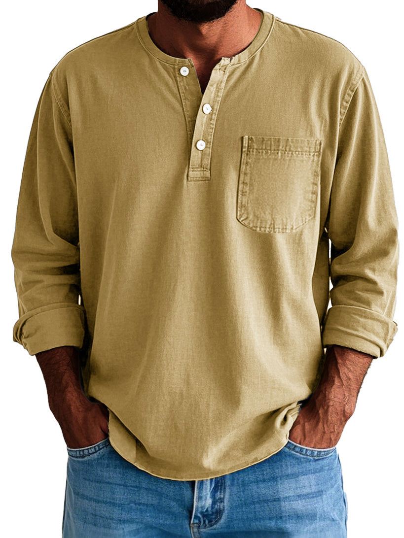 Gordon | Men's Long Sleeve Cotton Henley Shirt with Pocket