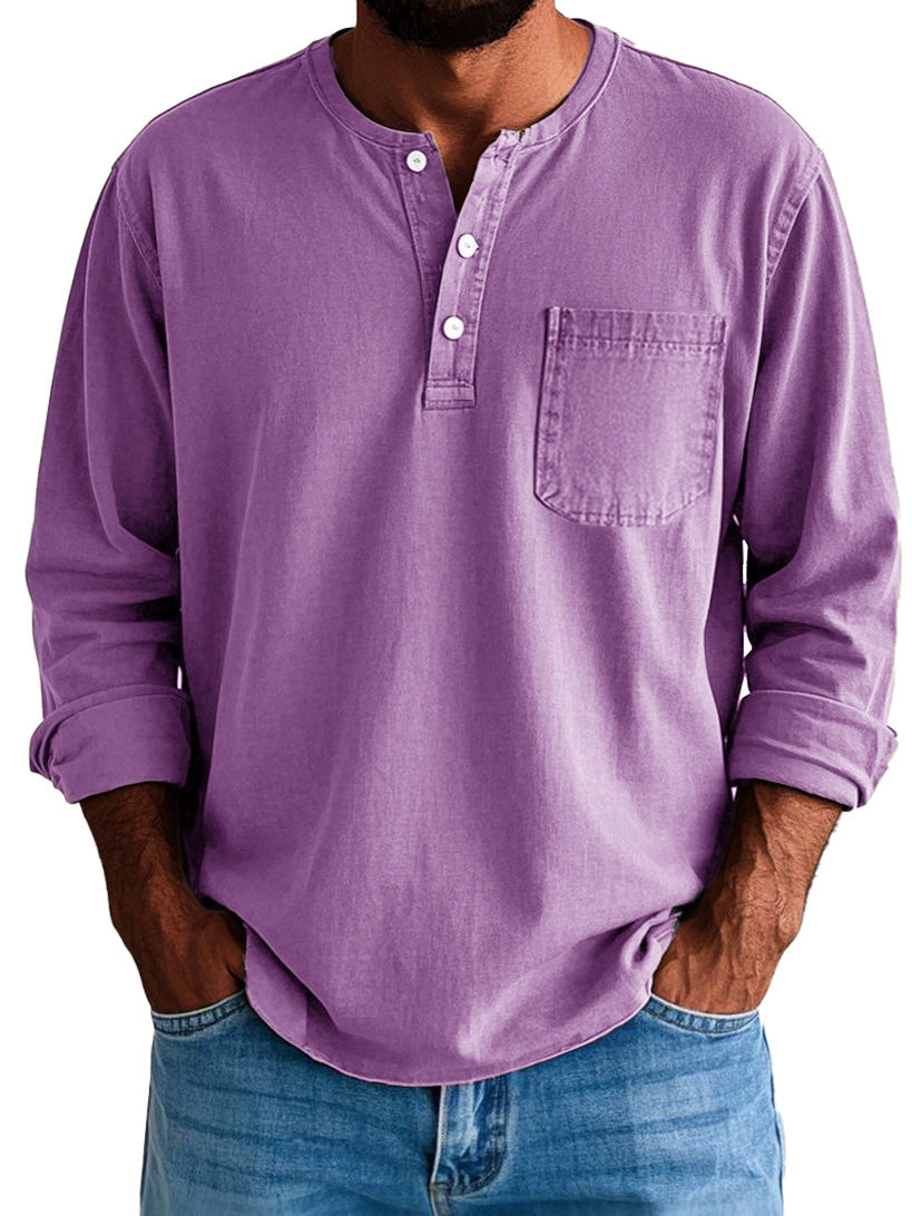 Gordon | Men's Long Sleeve Cotton Henley Shirt with Pocket