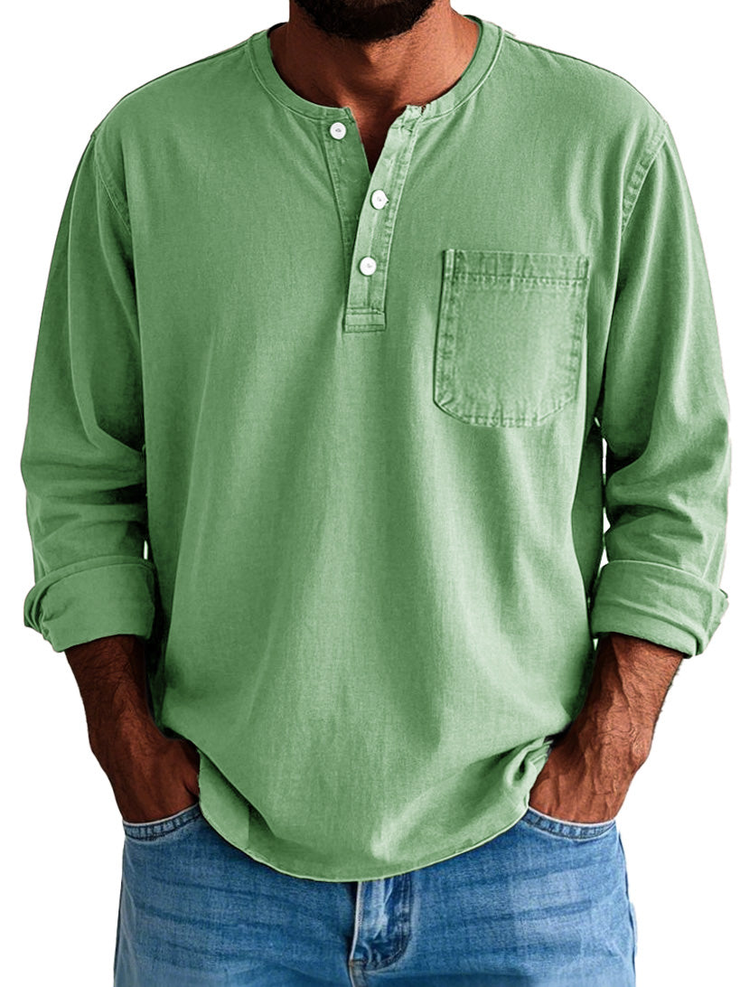 Gordon | Men's Long Sleeve Cotton Henley Shirt with Pocket