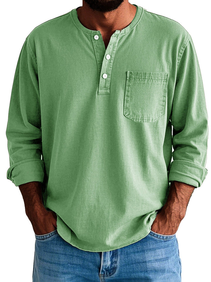 Gordon | Men's Long Sleeve Cotton Henley Shirt with Pocket