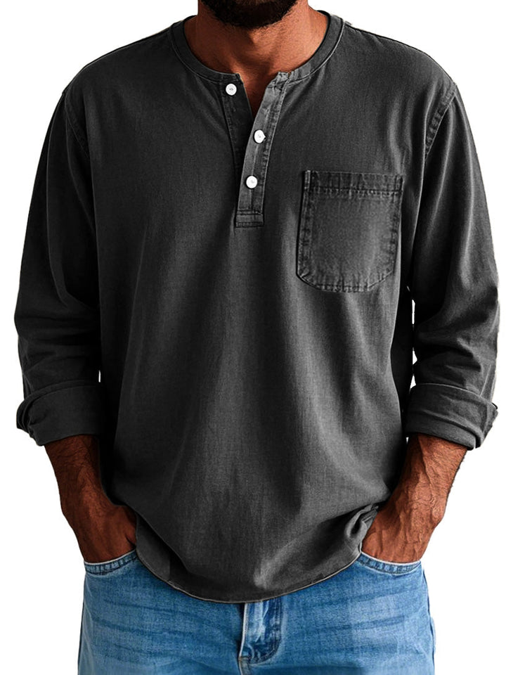 Gordon | Men's Long Sleeve Cotton Henley Shirt with Pocket