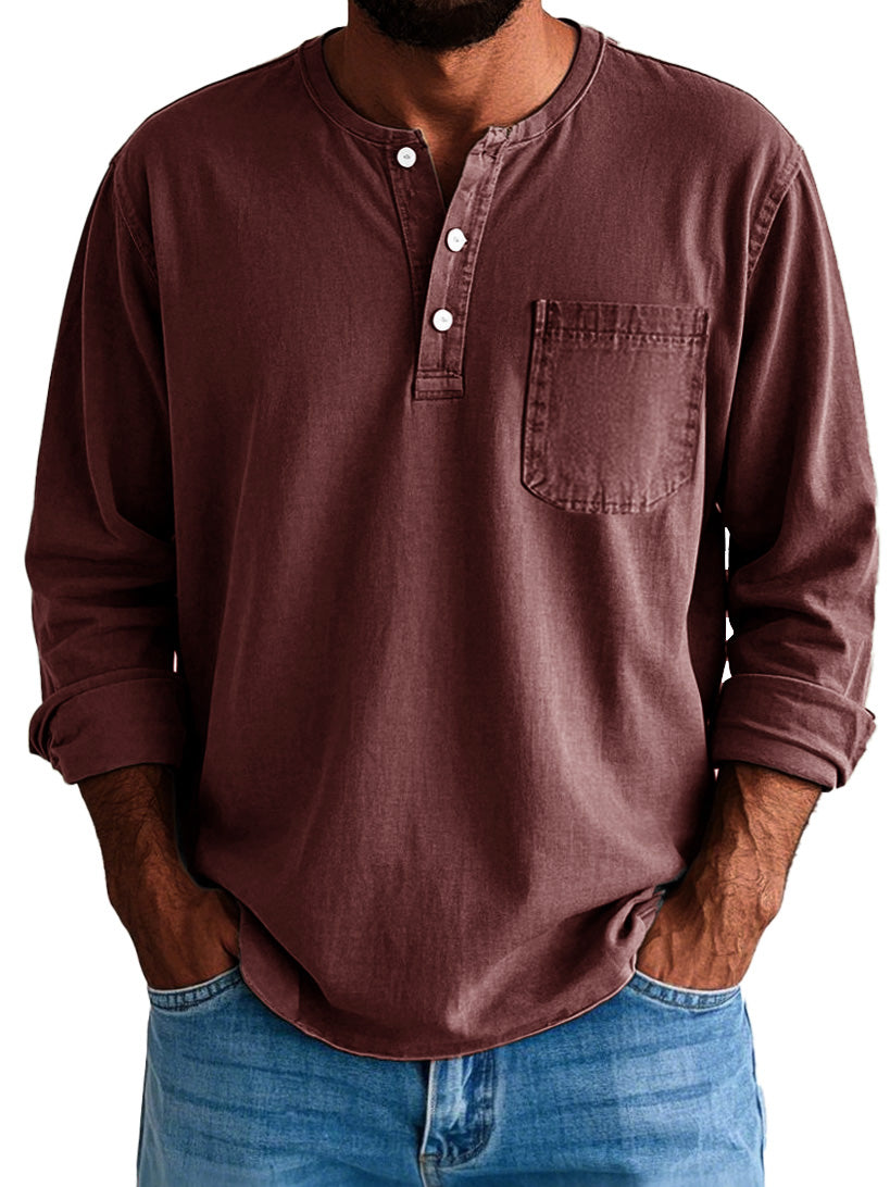 Gordon | Men's Long Sleeve Cotton Henley Shirt with Pocket