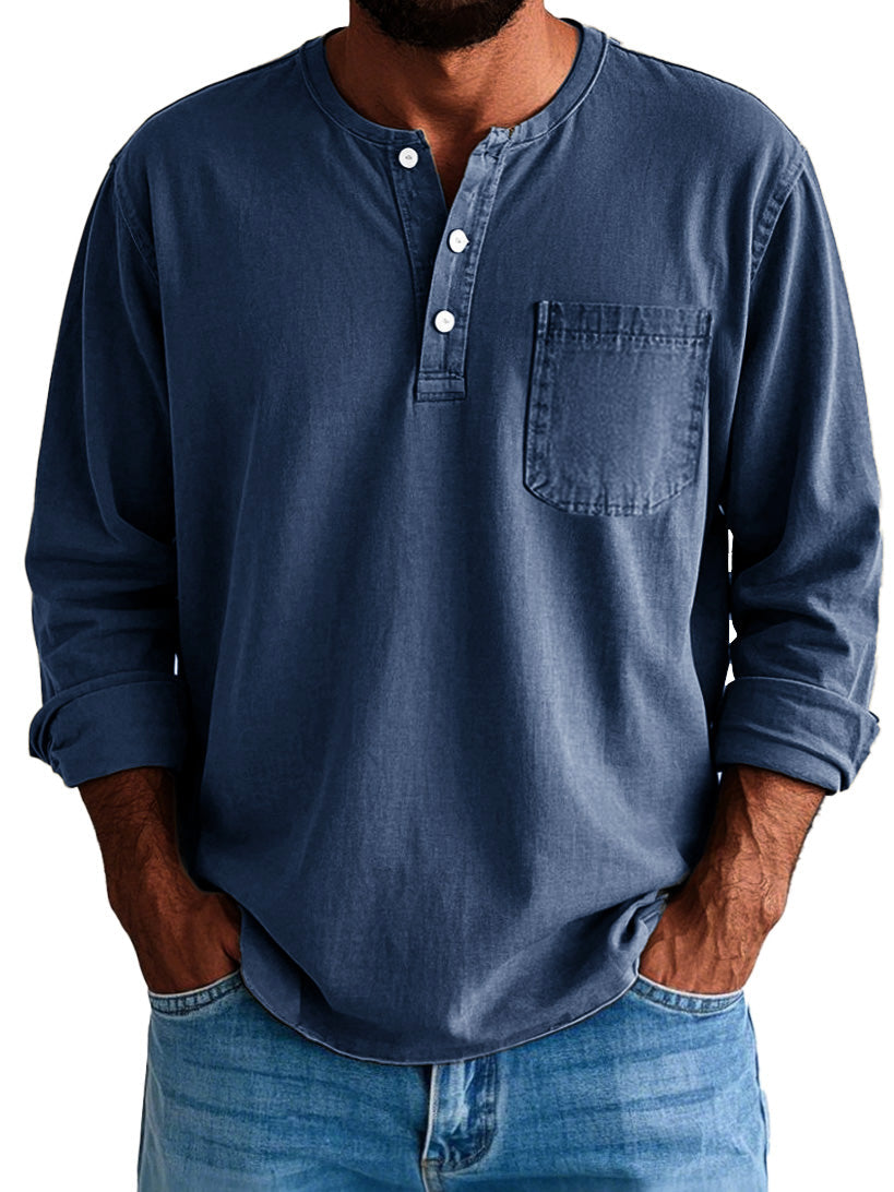 Gordon | Men's Long Sleeve Cotton Henley Shirt with Pocket