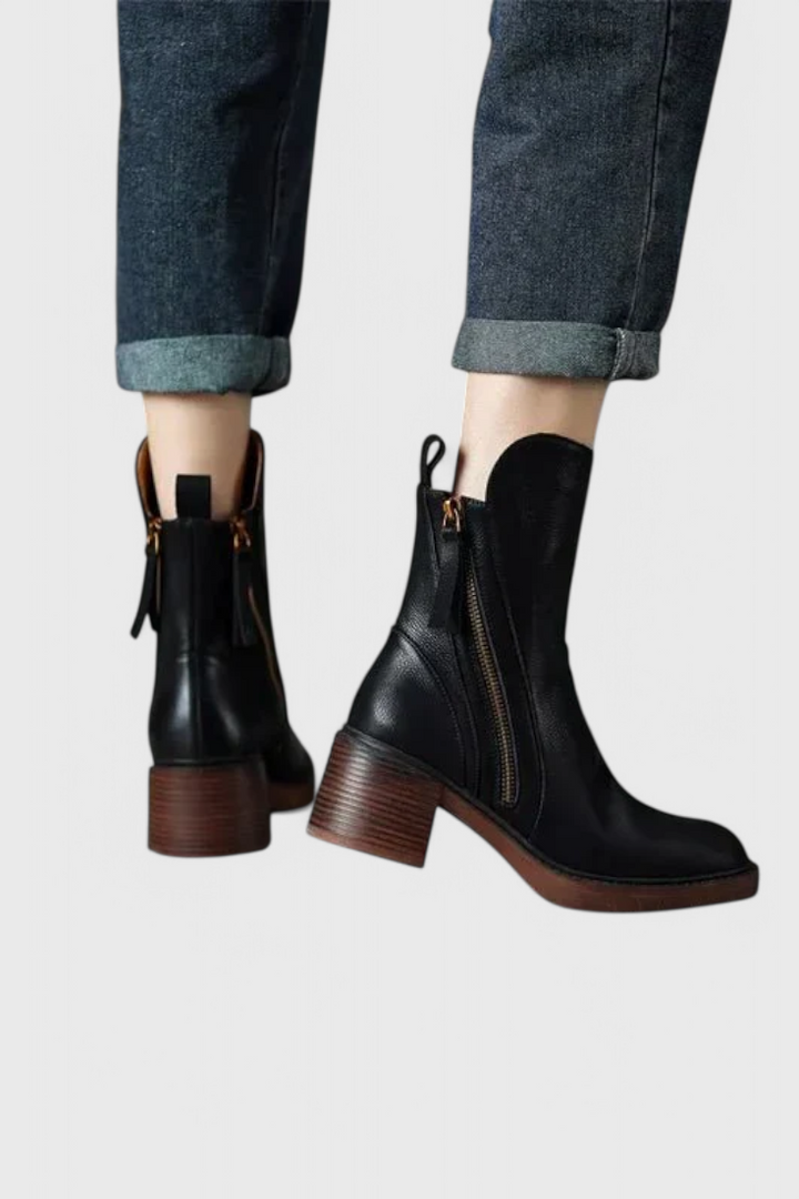 Sidonia | Women's Block Heel Ankle Boots with Back Lace