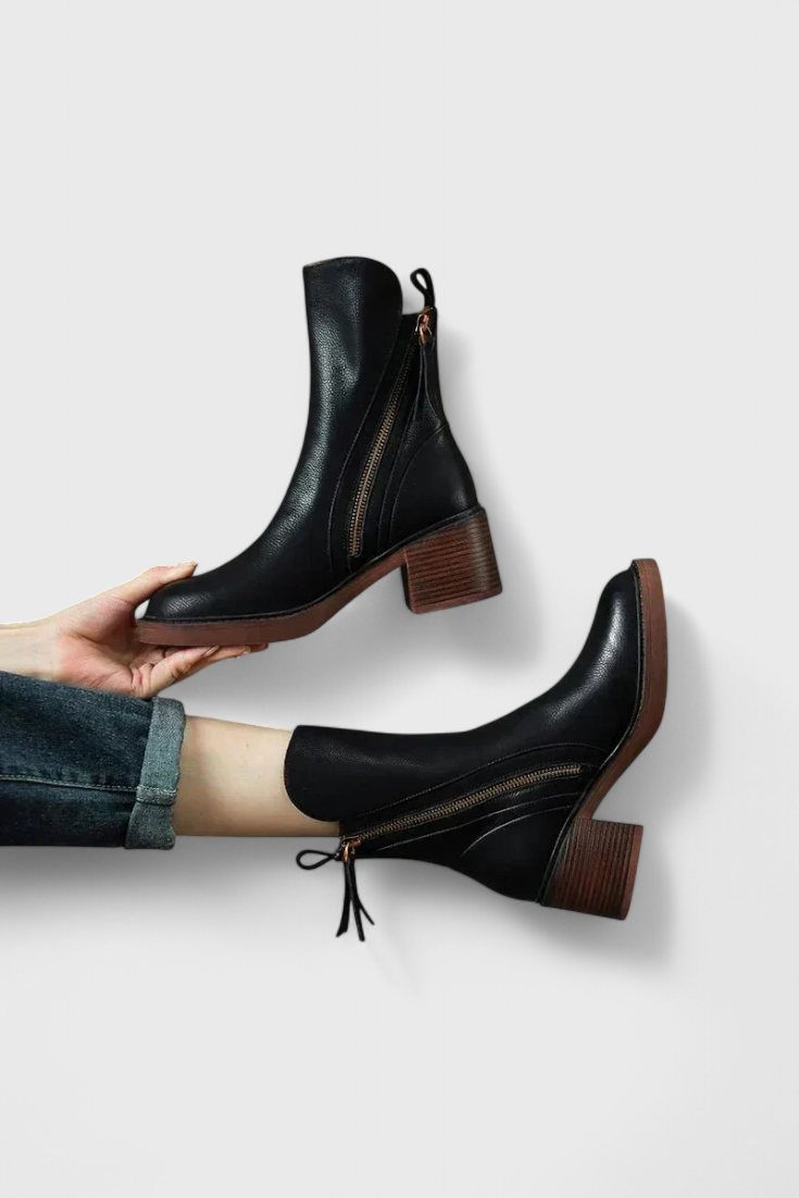 Sidonia | Women's Block Heel Ankle Boots with Back Lace