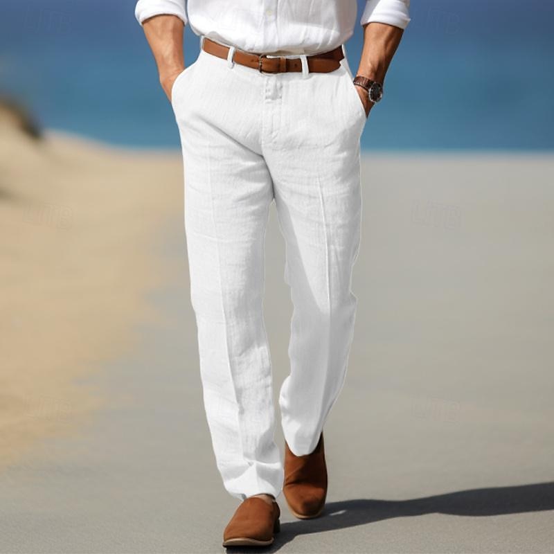 Men's Straight Leg Pants with Belt Loops and Side Pockets