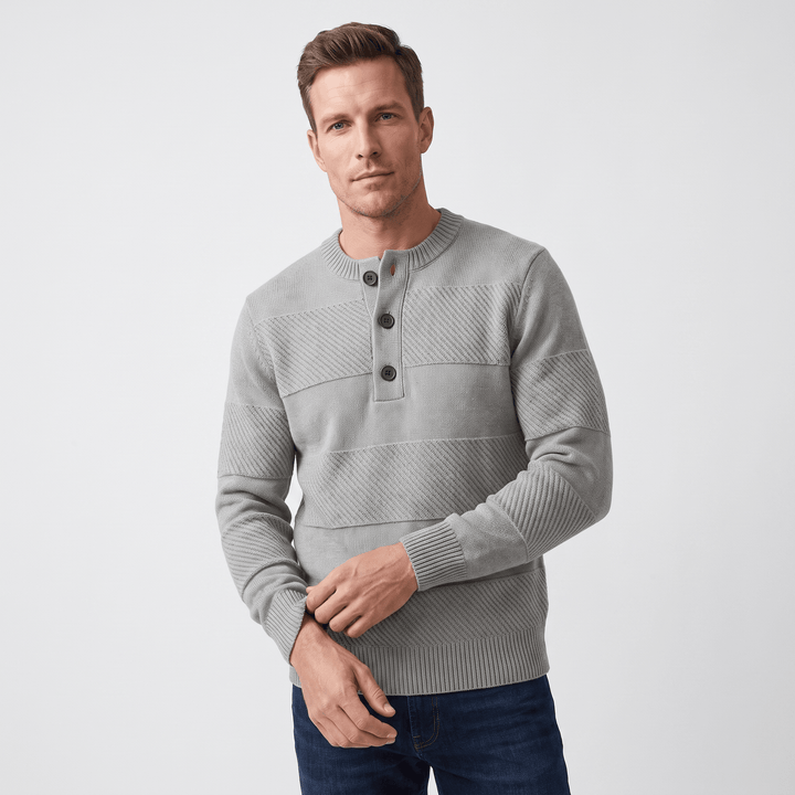 Hamelin | Men's Textured Stripe Henley Sweater