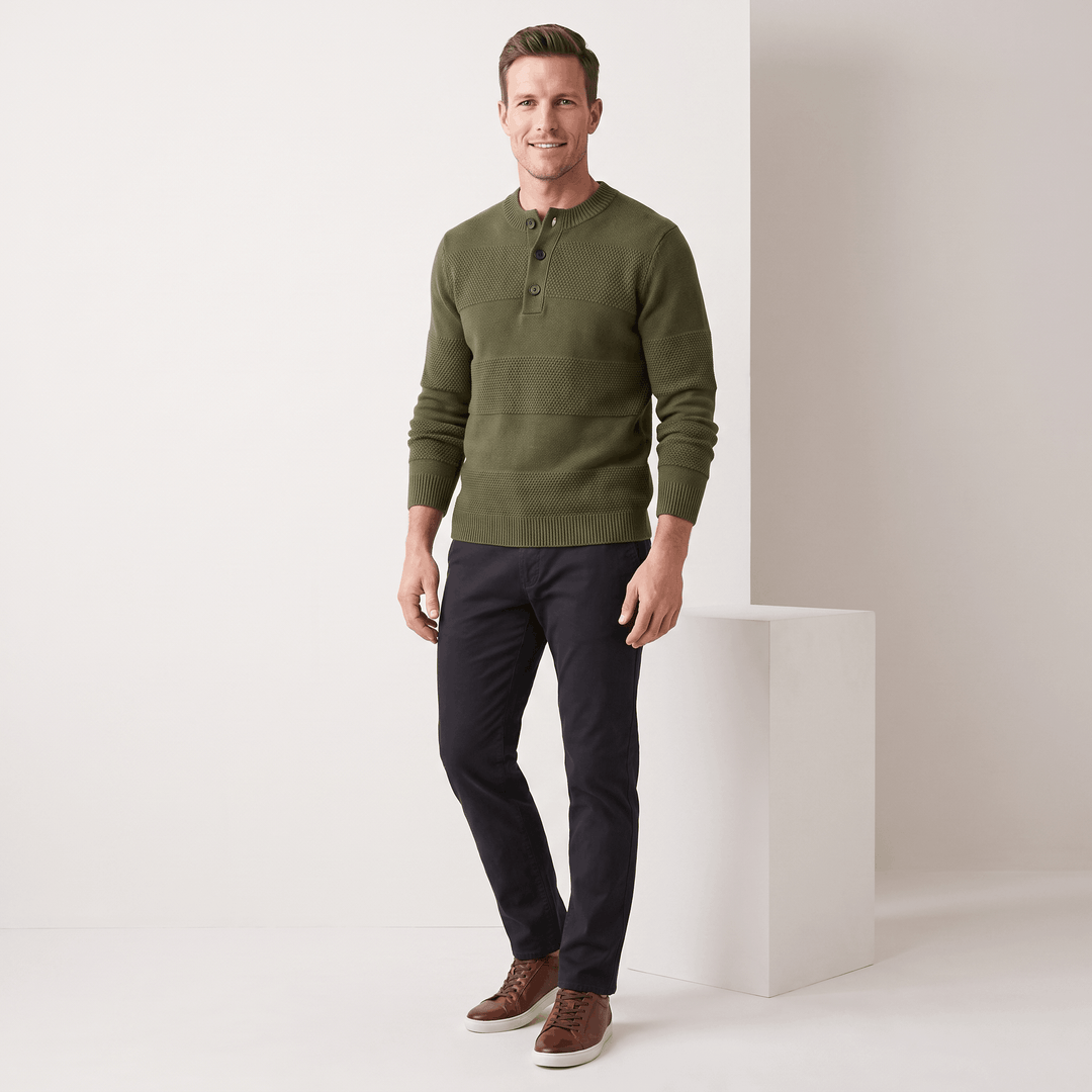 Hamelin | Men's Textured Stripe Henley Sweater