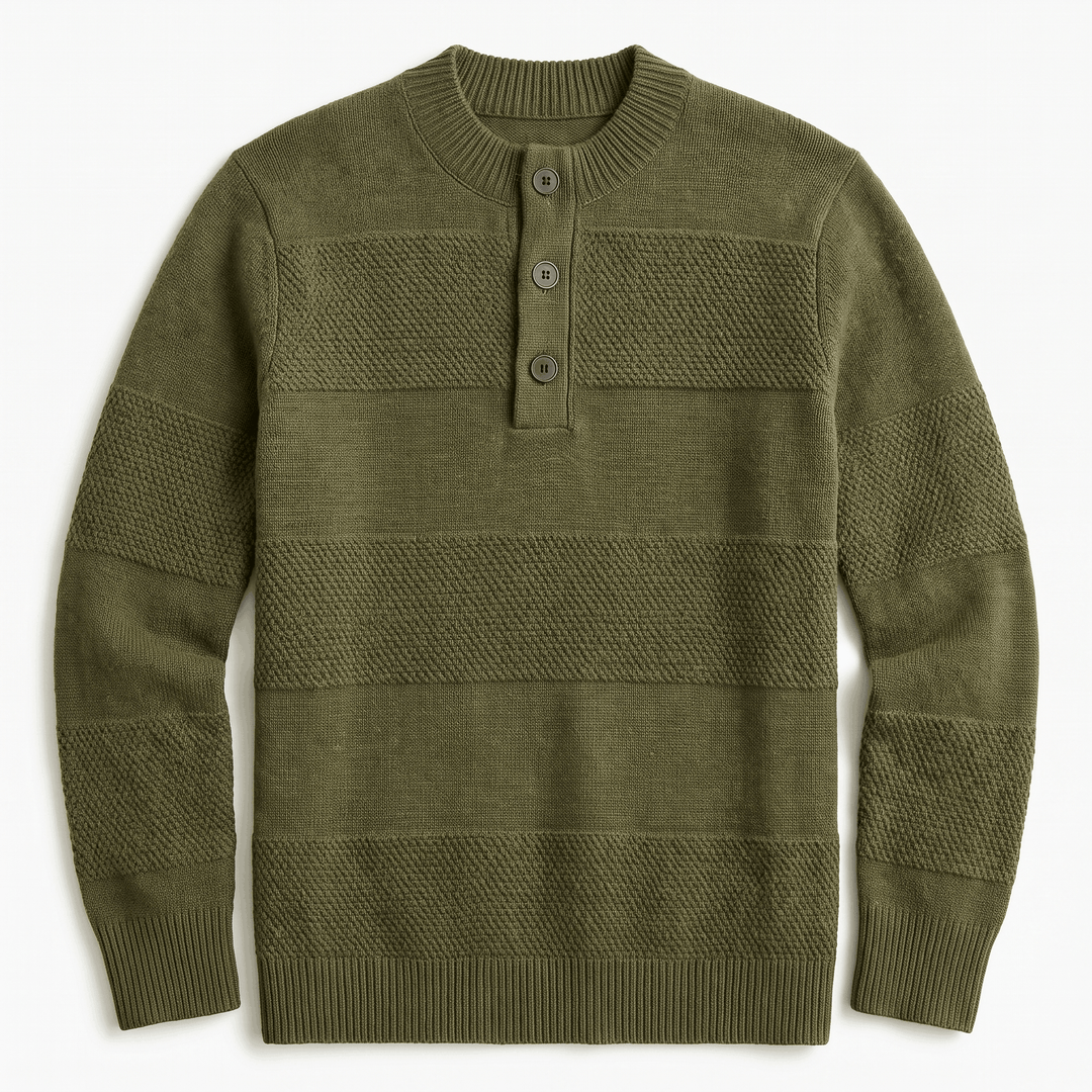 Hamelin | Men's Textured Stripe Henley Sweater