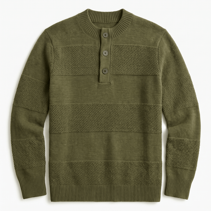 Hamelin | Men's Textured Stripe Henley Sweater