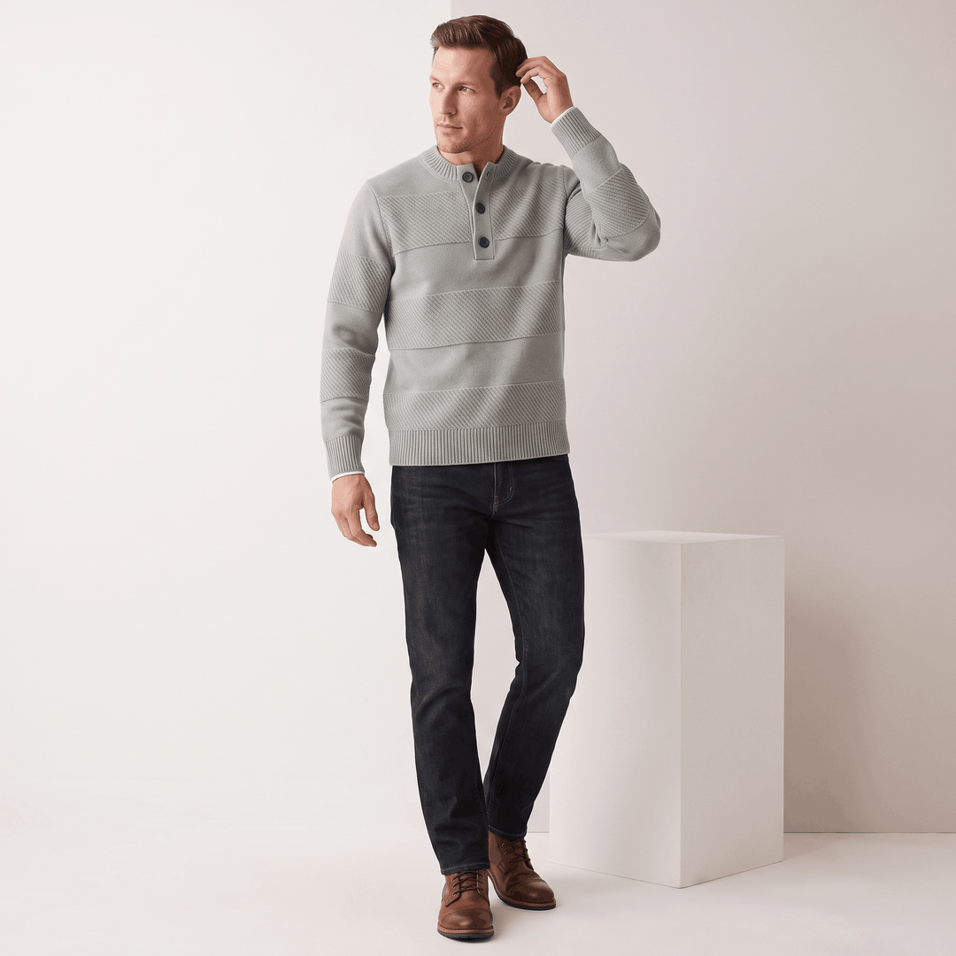 Hamelin | Men's Textured Stripe Henley Sweater