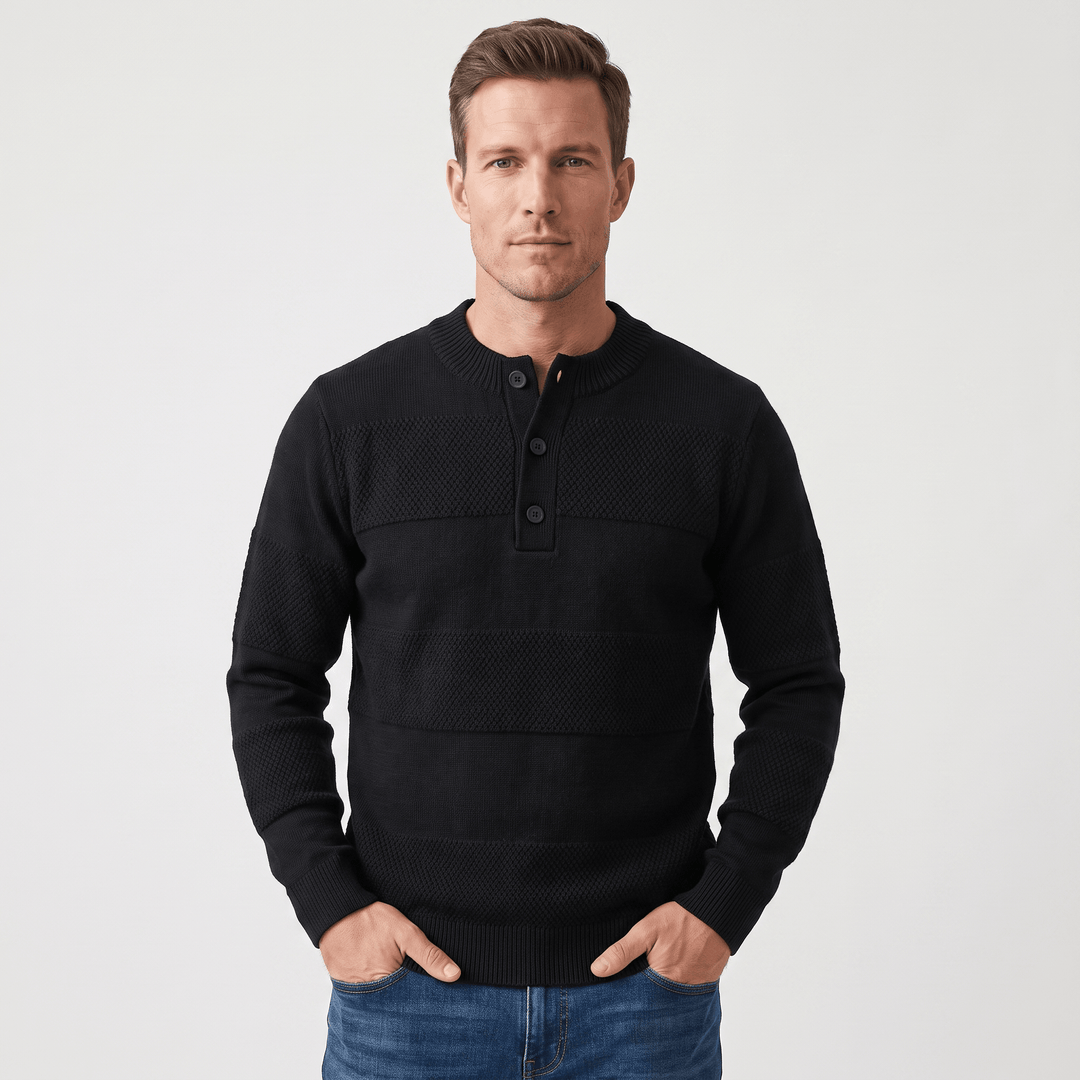 Hamelin | Men's Textured Stripe Henley Sweater