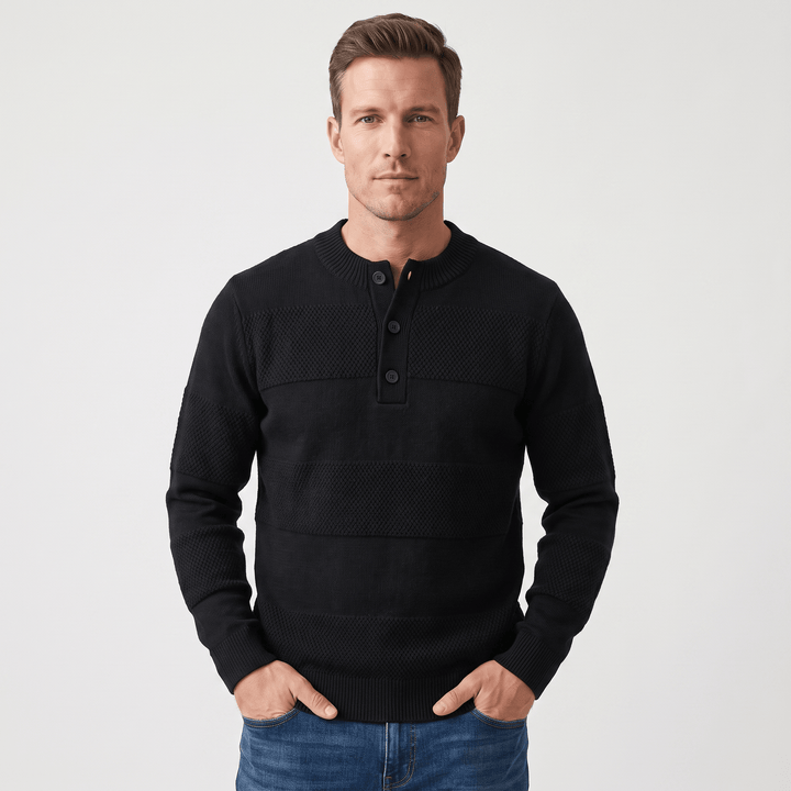 Hamelin | Men's Textured Stripe Henley Sweater
